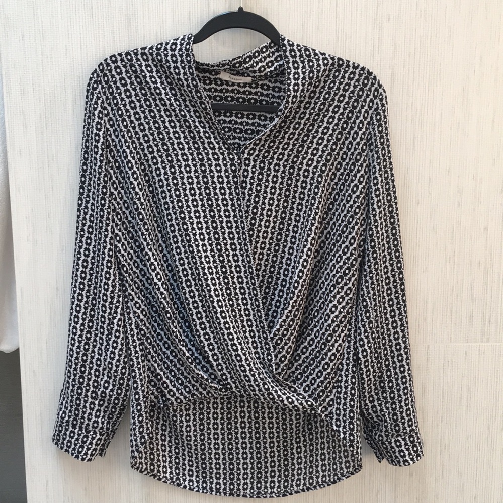 Pleione Black and White Patterned Blouse